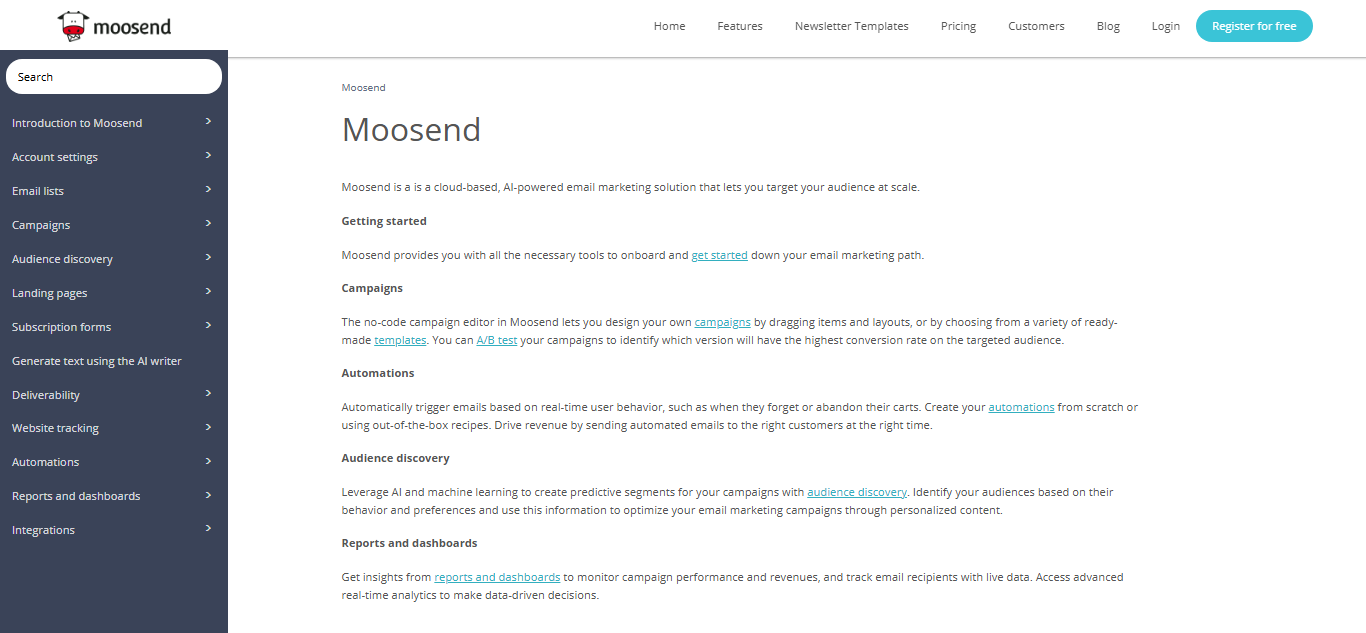 Moosend vs Mailchimp—Moosend's knowledge base