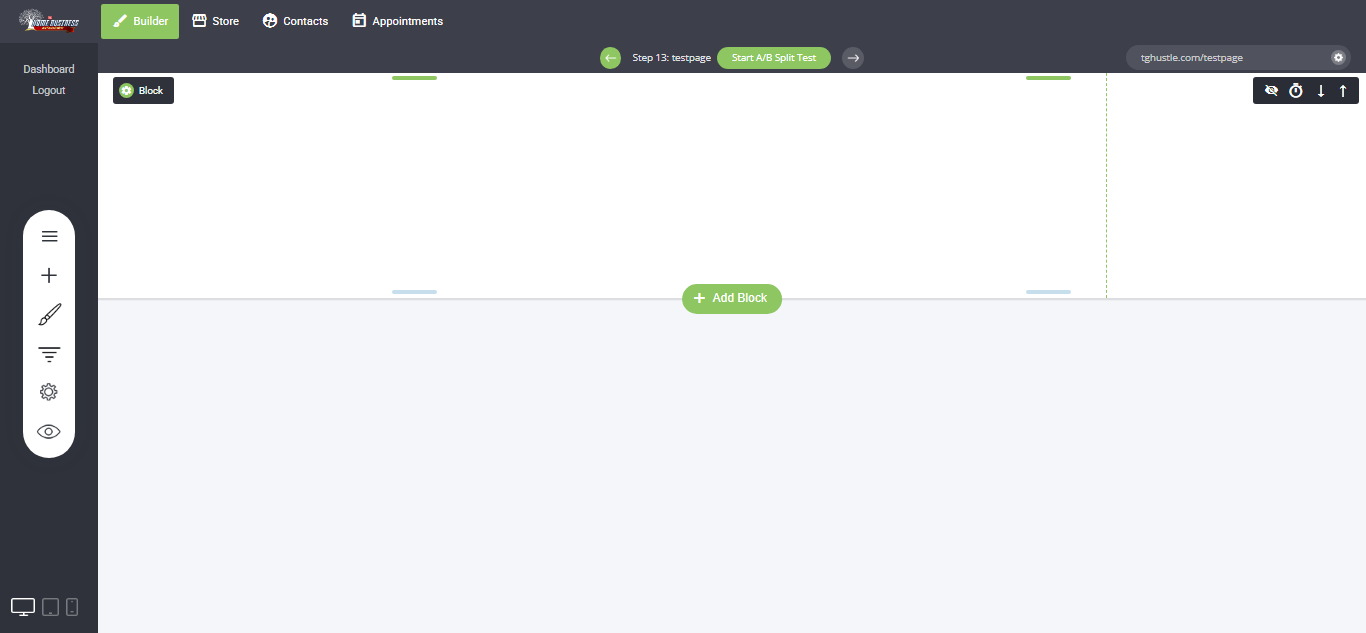Inside The Home Business Academy Funnel Builder interface
