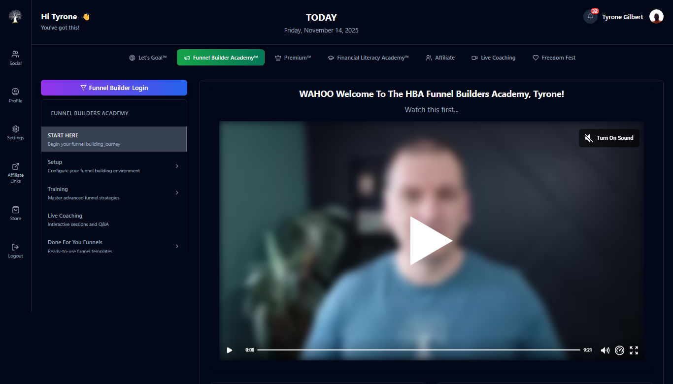 New member getting started with The Home Business Academy Funnel Builde