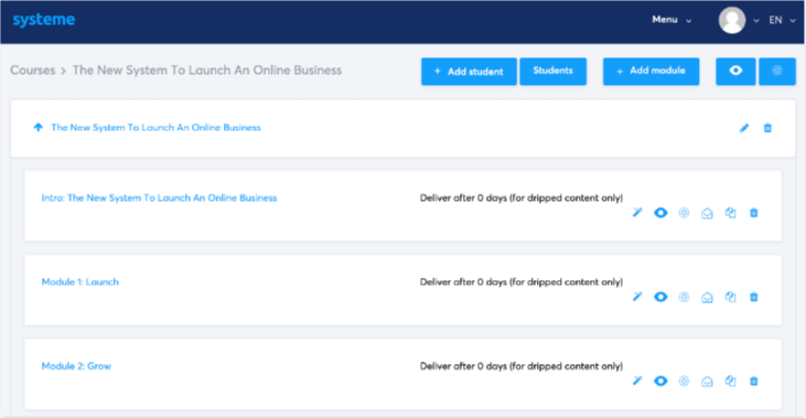Systeme.io review: course layout
