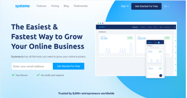 Systeme.io review: homepage