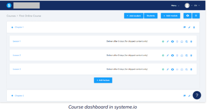 Systeme.io Course dashboard
