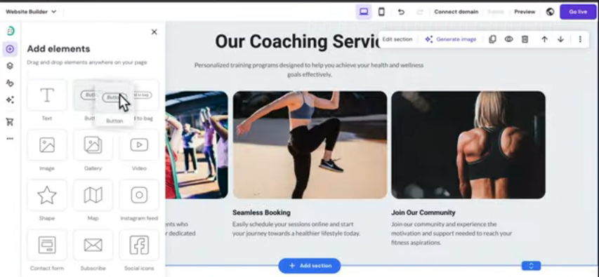 Hostinger drag and drop editor
