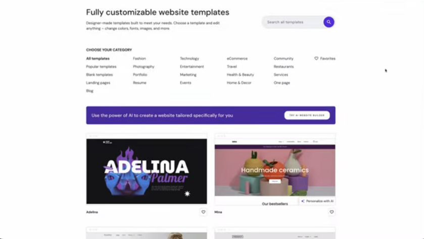 Hostinger website builder templates library