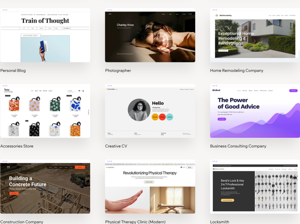 Wix website builder templates