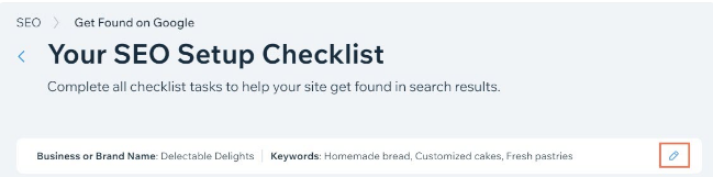 Wix SEO Wiz  checklist dashboard