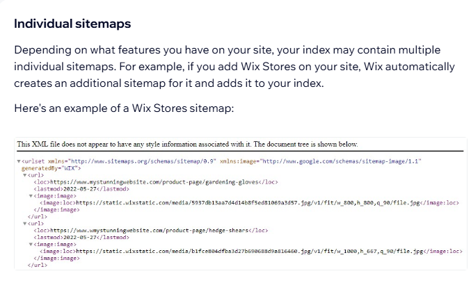 A sitemap example in wix