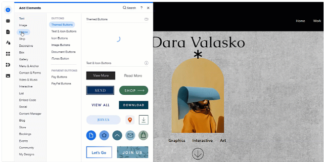 Wix website editor's interface