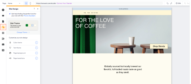 The Wix website editor in action