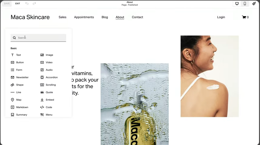 Squarespace: Drag-and-drop editor