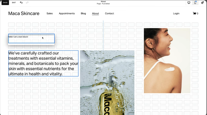 Squarespace drag and drop editor