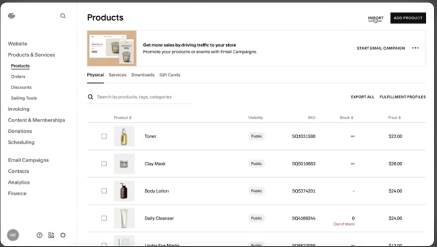Squarespace product page
