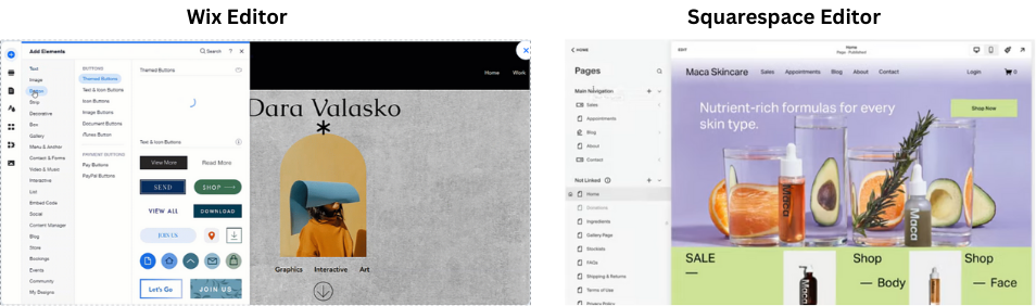 Wix vs. Squarespace editor