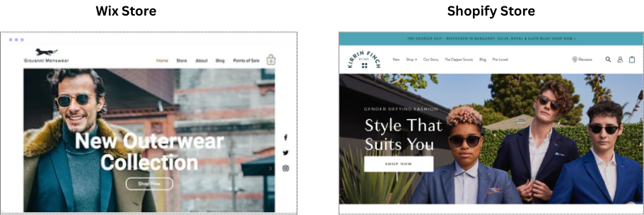 Example of Wix store vs Shopify store