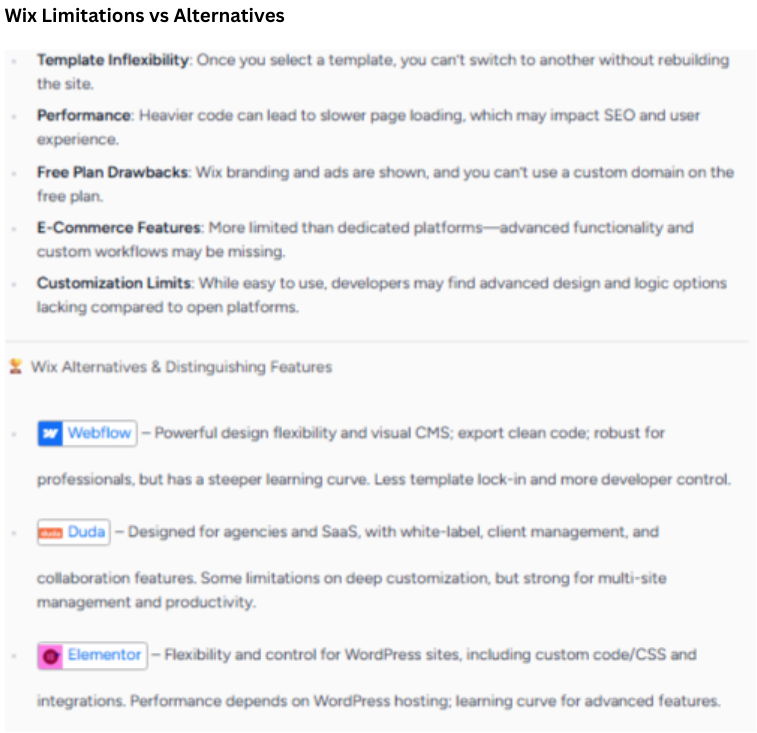 Wix limitations vs alternatives