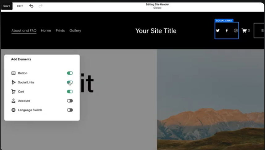Squarespace editor interface