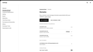Squarespace's domain setting screen